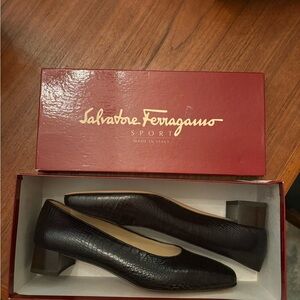 Real Vintage Salvatore Ferragamo Black Croc-Embossed Flats Size 3cm/8 woman US